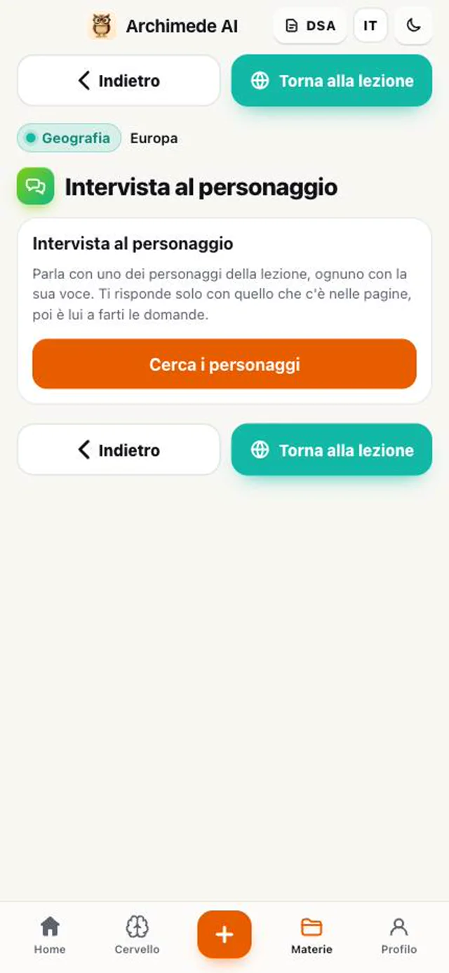 Schermata Intervista al personaggio