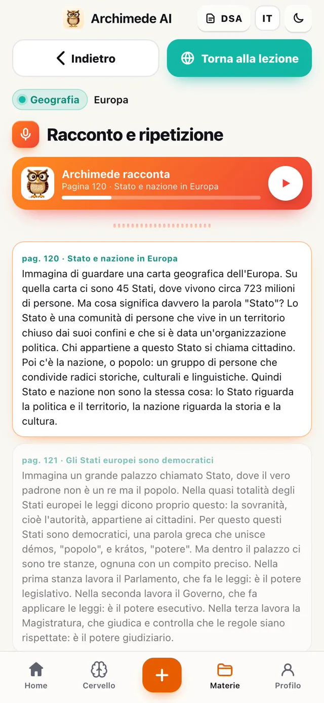 Racconto della pagina con il lettore di Archimede